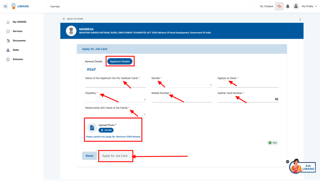 fill applicant details