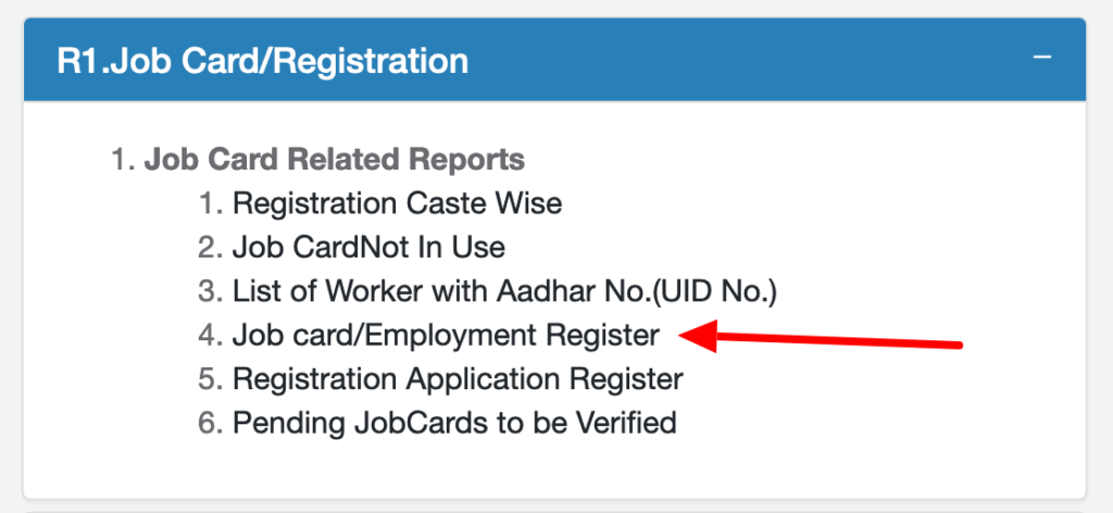 Job card/Employment Register list